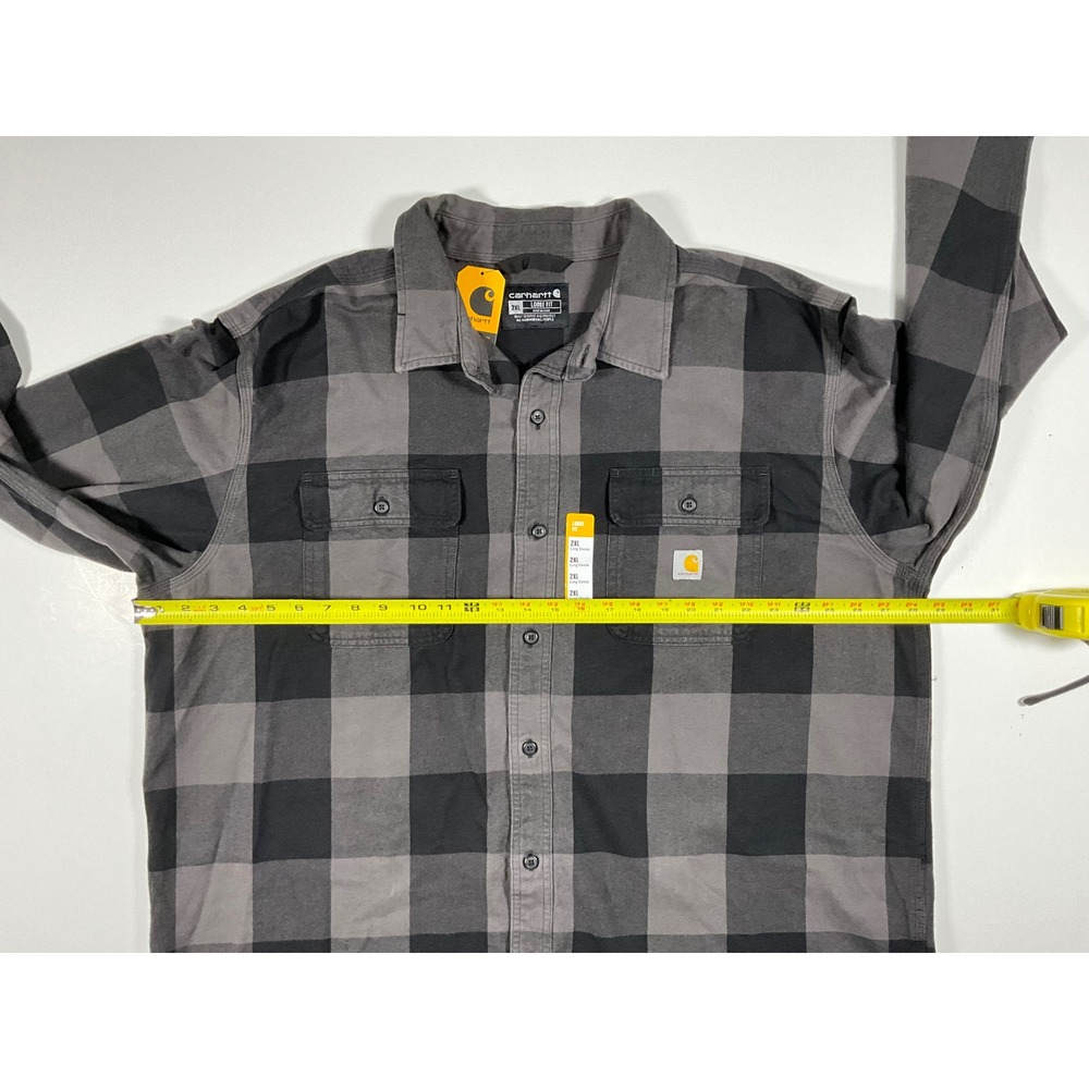 Carhartt Mens 2XL Loose Fit Heavyweight Flannel Long Sleeve Plaid Shirt Gravel - Picture 9 of 15